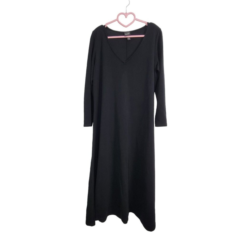 Eileen Fisher Womens Black V Neck Tencel Wool Cashmere 3/4 Sleeve Dress Size Med